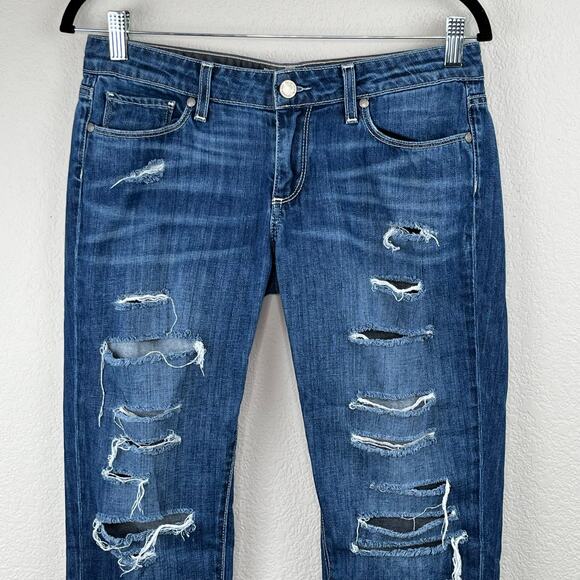 Paige Low Rise Distressed Jimmy Jimmy Skinny Ankle Medium Wash Blue Jeans 27 USA - Picture 4 of 13